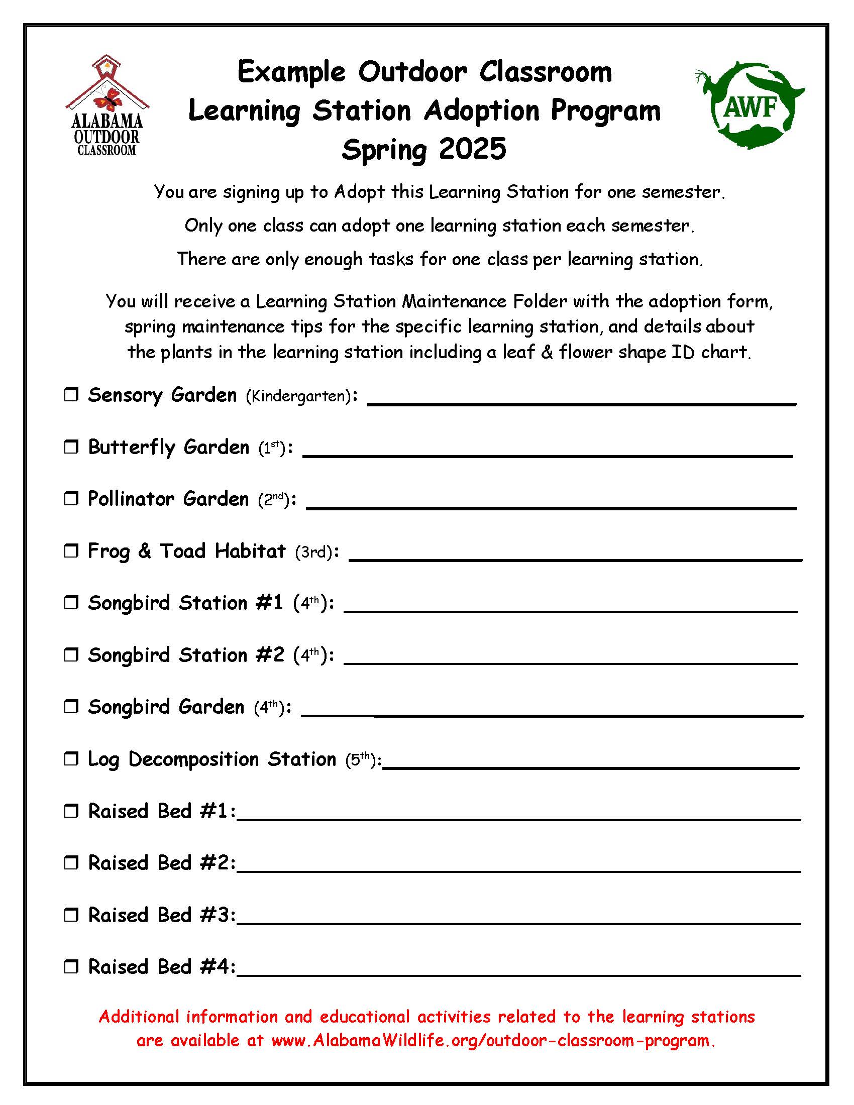 Learning Station Adoption Sheet